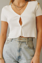 Load image into Gallery viewer, Beautiful Girls Button Front Ribbed Knit Top // White