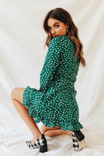 Load image into Gallery viewer, Downtown Studio Wrap Mini Dress // Emerald