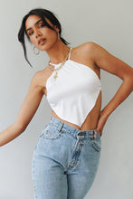 Load image into Gallery viewer, Glass Of Wine Tie Back Halter Top // White
