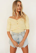 Load image into Gallery viewer, French Village Button Front Knit Top // Lemon
